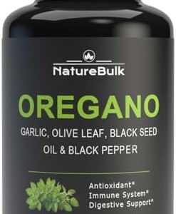 Oregano Oil Extract Supplement Capsules for Immune Support & Digestive Health – 120 Vegan Capsules with Garlic, Olive Le