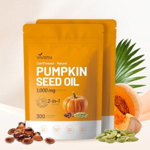 VivoNu Pumpkin Seed Oil Softgels | Cold Pressed Virgin Oil for Hair & Prostate Health | Non-GMO 300 Capsules