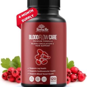Blood Circulation Supplement for Cardiovascular Health - Supports Vein & Heart Function - 120 Capsules with Niacin, L-Ar