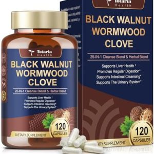 Totaria 25-in-1 Wormwood Black Walnut Clove Cleanse Capsules - Detox & Digestive Support with Pumpkin Seed Oil - Vegan G