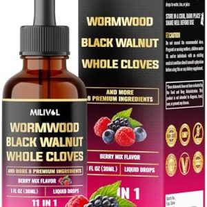 11in1 Black Walnut Wormwood Tincture Extract - 2 Months Supply - Berry Mix Flavor - Supports Digestive Health - 1 Fl Oz