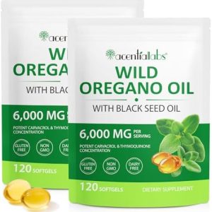 Oregano Oil Softgels 6000mg + Immune Support + Organic + Easy to Swallow + Non-GMO + 240 Count