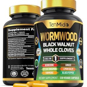 Wormwood Black Walnut Clove Capsules - 9-in-1 Herbal Supplement for Digestive Health - Vegan & Non-GMO - 120 Capsules wi